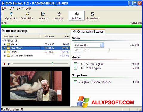 Skärmdump DVD Shrink för Windows XP
