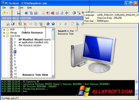 Skärmdump PE Explorer för Windows XP
