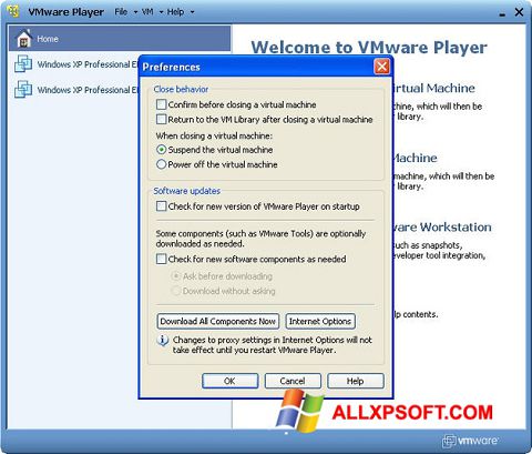 Skärmdump VMware Player för Windows XP
