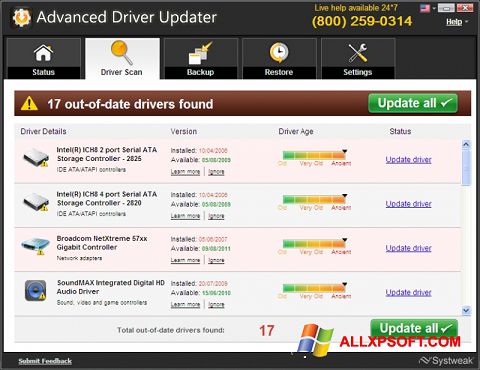 Skärmdump Advanced Driver Updater för Windows XP