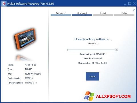 Skärmdump Nokia Software Recovery Tool för Windows XP