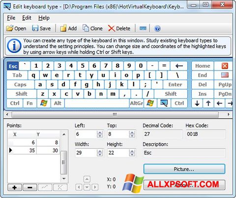 Skärmdump Virtual Keyboard för Windows XP