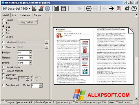Skärmdump FinePrint för Windows XP