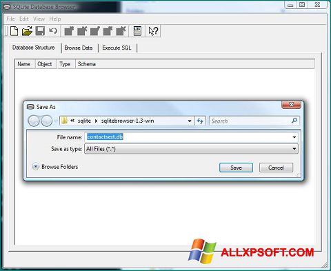 Skärmdump SQLite Database Browser för Windows XP