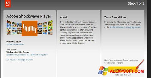Skärmdump Adobe Shockwave Player för Windows XP