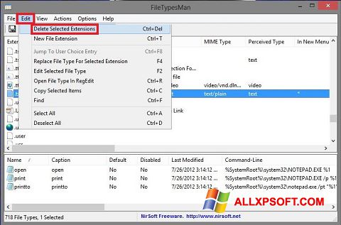 Skärmdump Unassociate File Types för Windows XP