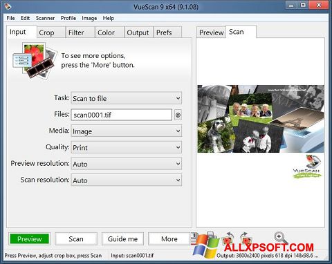 Skärmdump VueScan för Windows XP