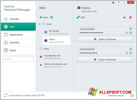 Skärmdump Kaspersky Password Manager för Windows XP