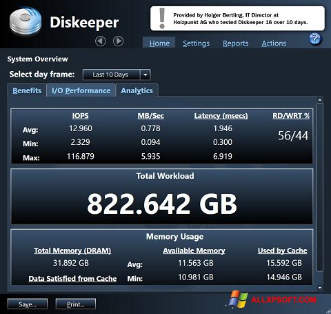 Skärmdump Diskeeper för Windows XP