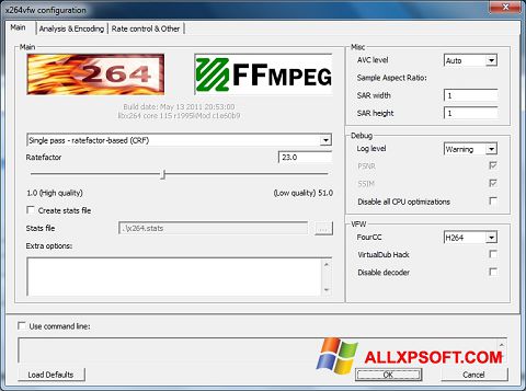 Skärmdump x264 Video Codec för Windows XP