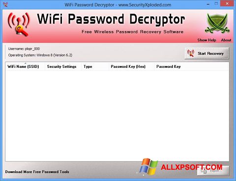 Skärmdump WiFi Password Decryptor för Windows XP