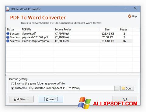 Skärmdump PDF to Word Converter för Windows XP