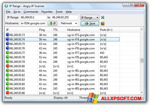 Skärmdump Angry IP Scanner för Windows XP