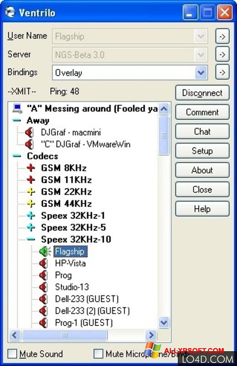 Skärmdump Ventrilo för Windows XP