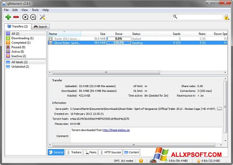Skärmdump qBittorrent för Windows XP