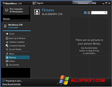 Skärmdump BlackBerry Link för Windows XP