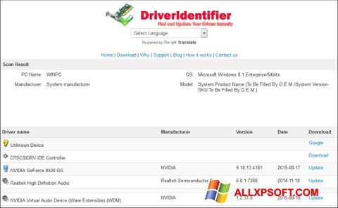 Skärmdump Driver Identifier för Windows XP