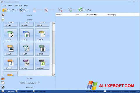 Skärmdump Format Factory för Windows XP