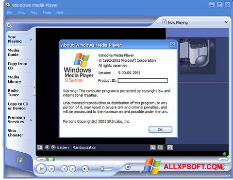 Skärmdump Windows Media Player för Windows XP