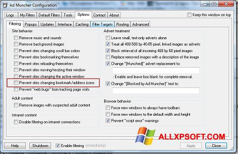 Skärmdump Ad Muncher för Windows XP
