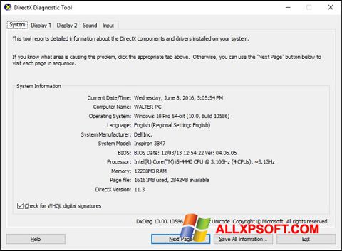 Skärmdump DirectX för Windows XP
