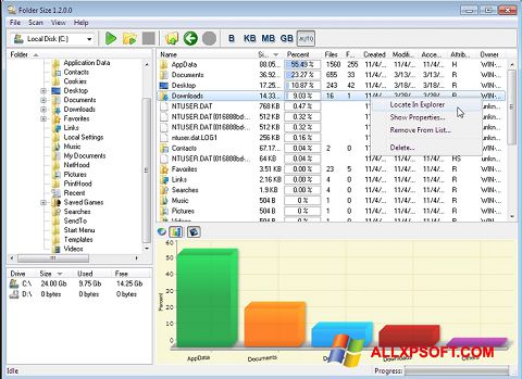 Skärmdump Folder Size för Windows XP