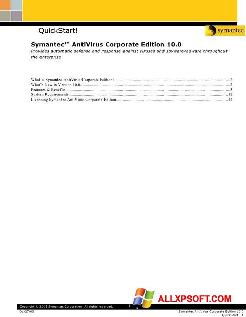 Skärmdump Symantec Antivirus Corporate Edition för Windows XP