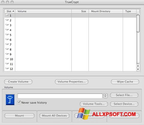 Skärmdump TrueCrypt för Windows XP