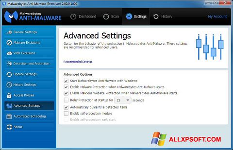 Skärmdump Malwarebytes Anti-Malware för Windows XP