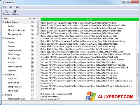Skärmdump BleachBit för Windows XP