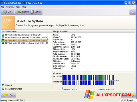 Skärmdump GetDataBack för Windows XP