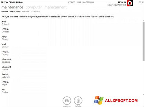 Skärmdump Driver Fusion för Windows XP