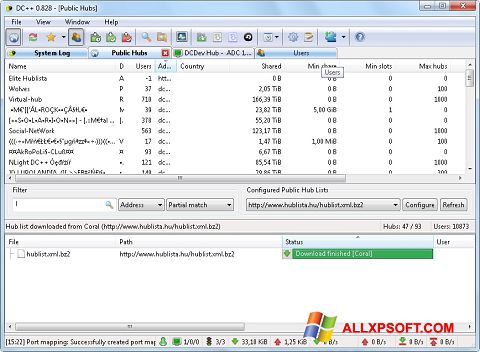Skärmdump DC++ för Windows XP