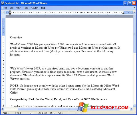 Skärmdump Word Viewer för Windows XP