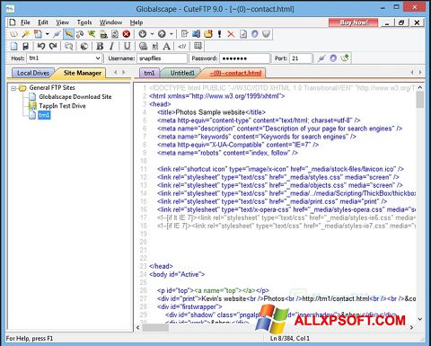 Skärmdump CuteFTP för Windows XP