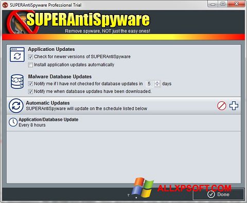 Skärmdump SUPERAntiSpyware för Windows XP