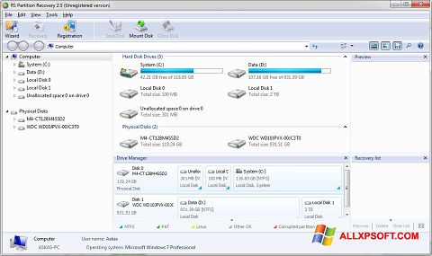 Skärmdump RS Partition Recovery för Windows XP