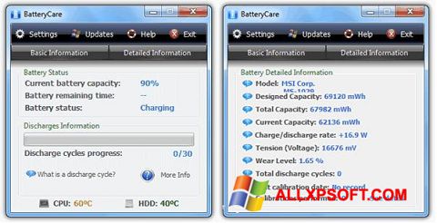 Skärmdump BatteryCare för Windows XP