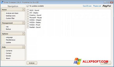 Skärmdump Driver Sweeper för Windows XP