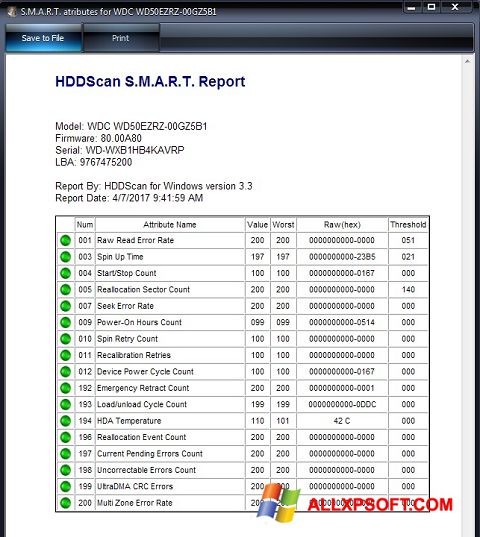 Skärmdump HDDScan för Windows XP