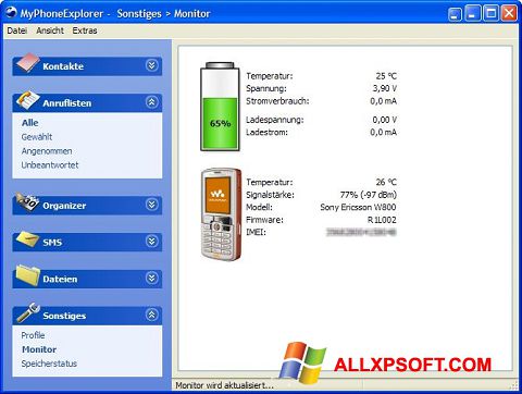 Skärmdump MyPhoneExplorer för Windows XP