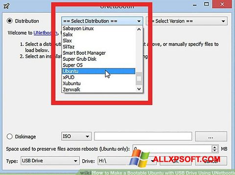 Skärmdump UNetbootin för Windows XP