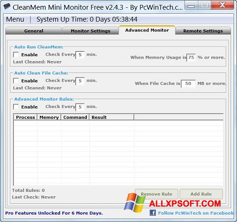 Skärmdump CleanMem för Windows XP