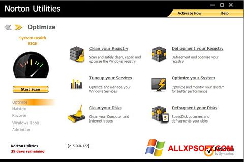 Skärmdump Norton Utilities för Windows XP