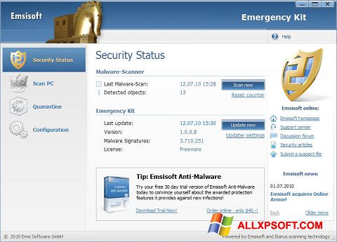 Skärmdump Emsisoft Emergency Kit för Windows XP