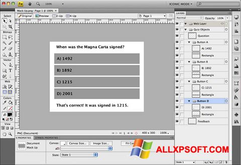 Skärmdump Adobe Fireworks för Windows XP