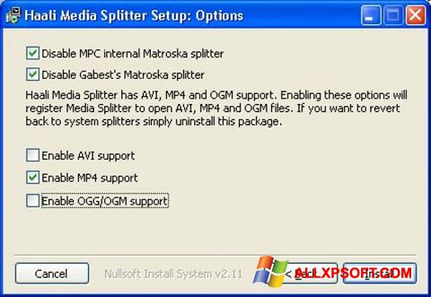 Skärmdump Haali Media Splitter för Windows XP
