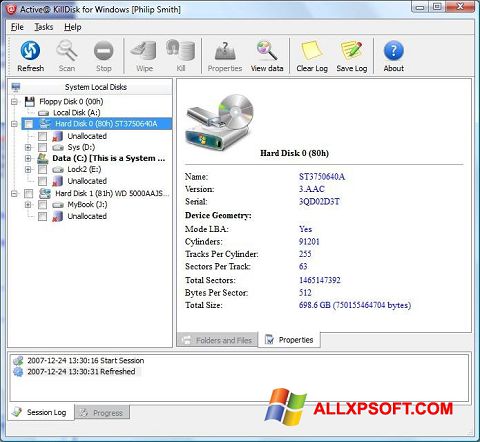 Skärmdump Active KillDisk för Windows XP