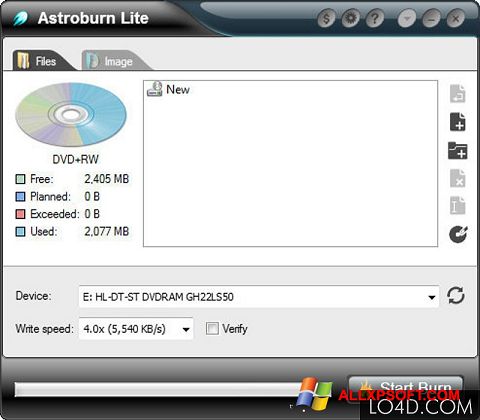 Skärmdump Astroburn Lite för Windows XP