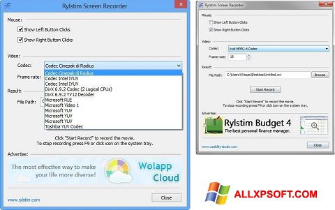 Skärmdump Rylstim Screen Recorder för Windows XP